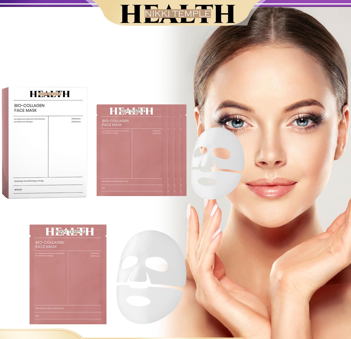 ClearSkin Moisturising Collagen Face Masks, 4 Pack for Wrinkles and Fine Lines