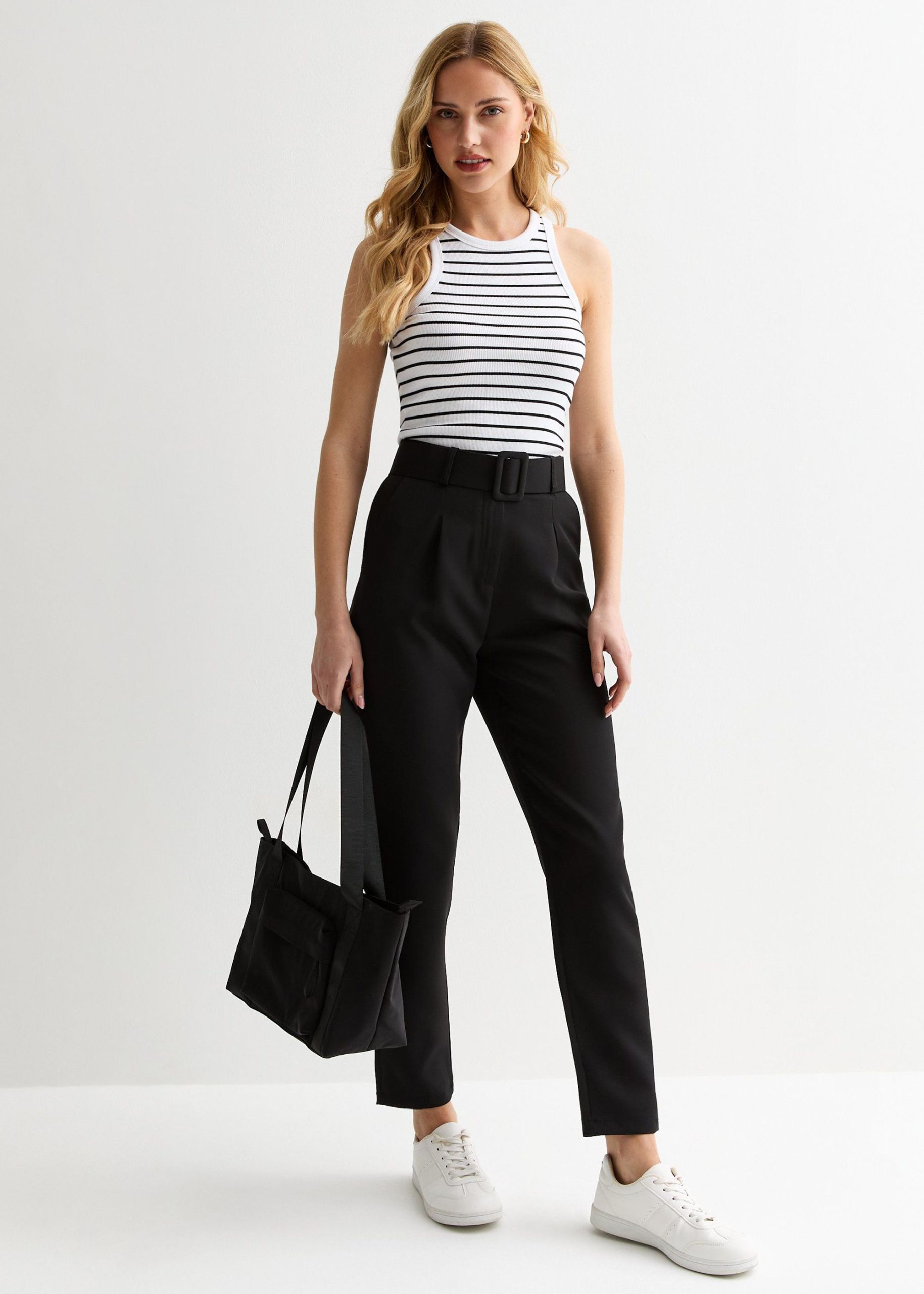 Black Belt Detail Tapered Trousers