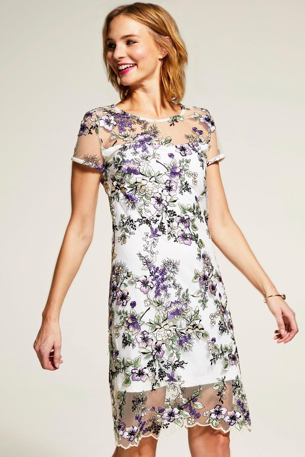Embroidered Cap Sleeve Party Dress