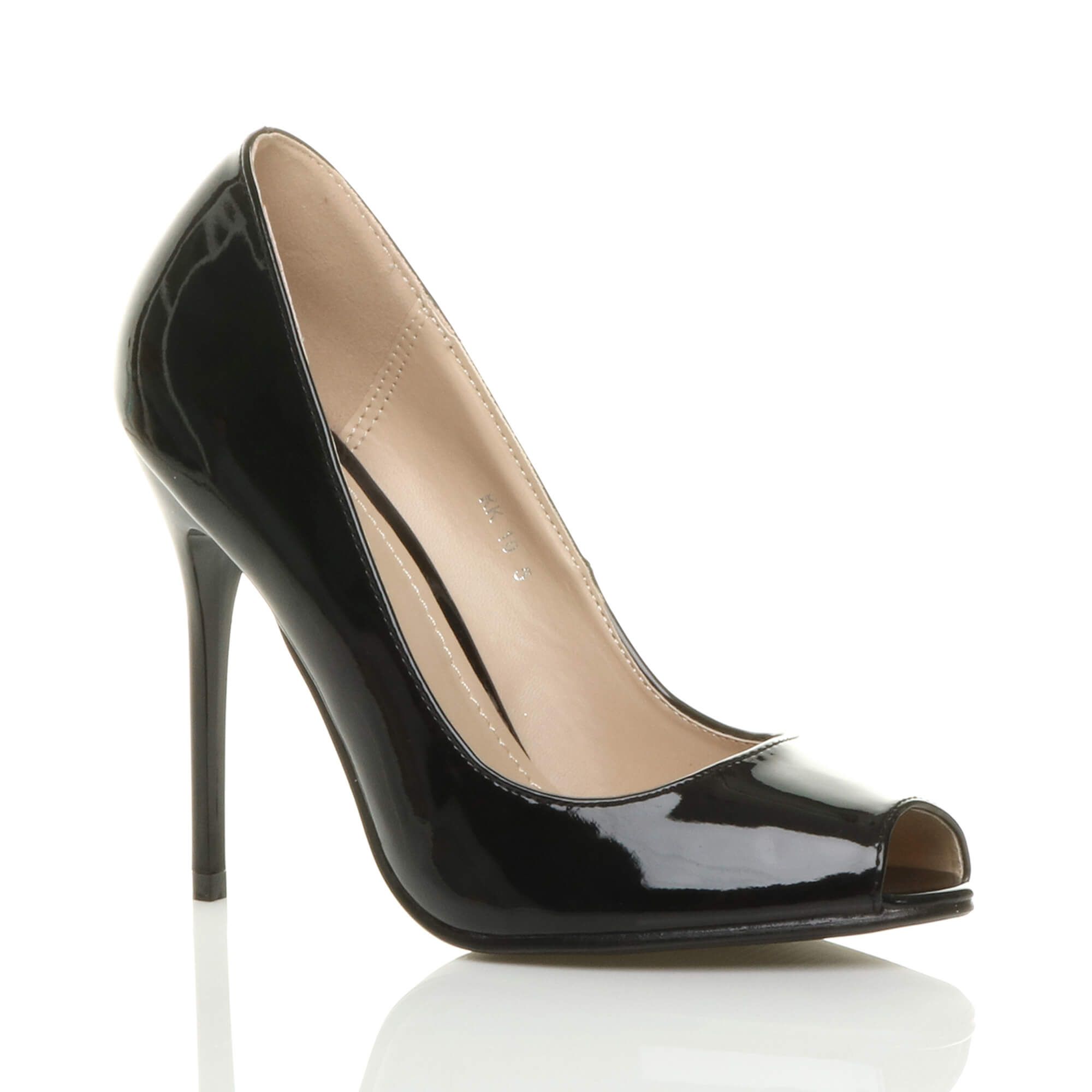 High Stiletto Heel Peep Toe Patent Court Shoes