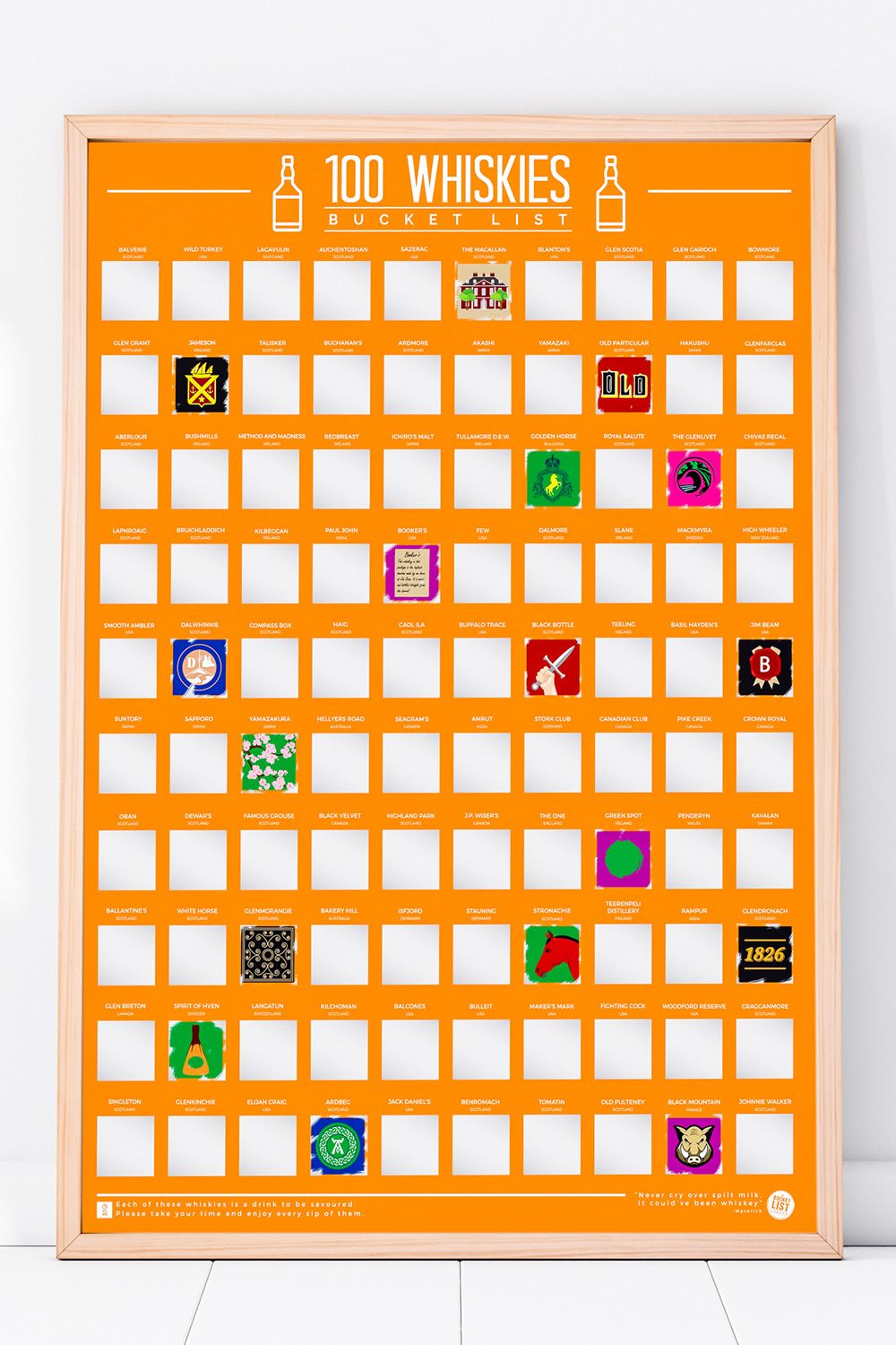 100 Whiskies Scratch Off Bucket List Poster