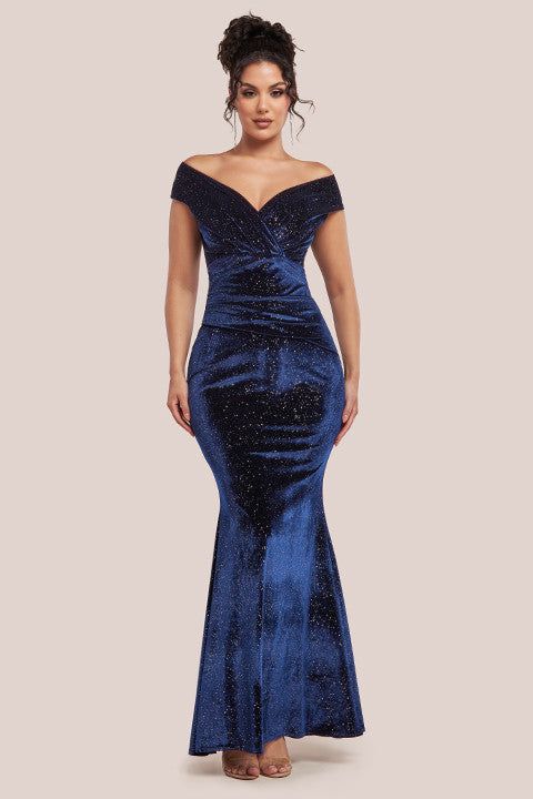 Shimmer Velvet Bardot Maxi Dress