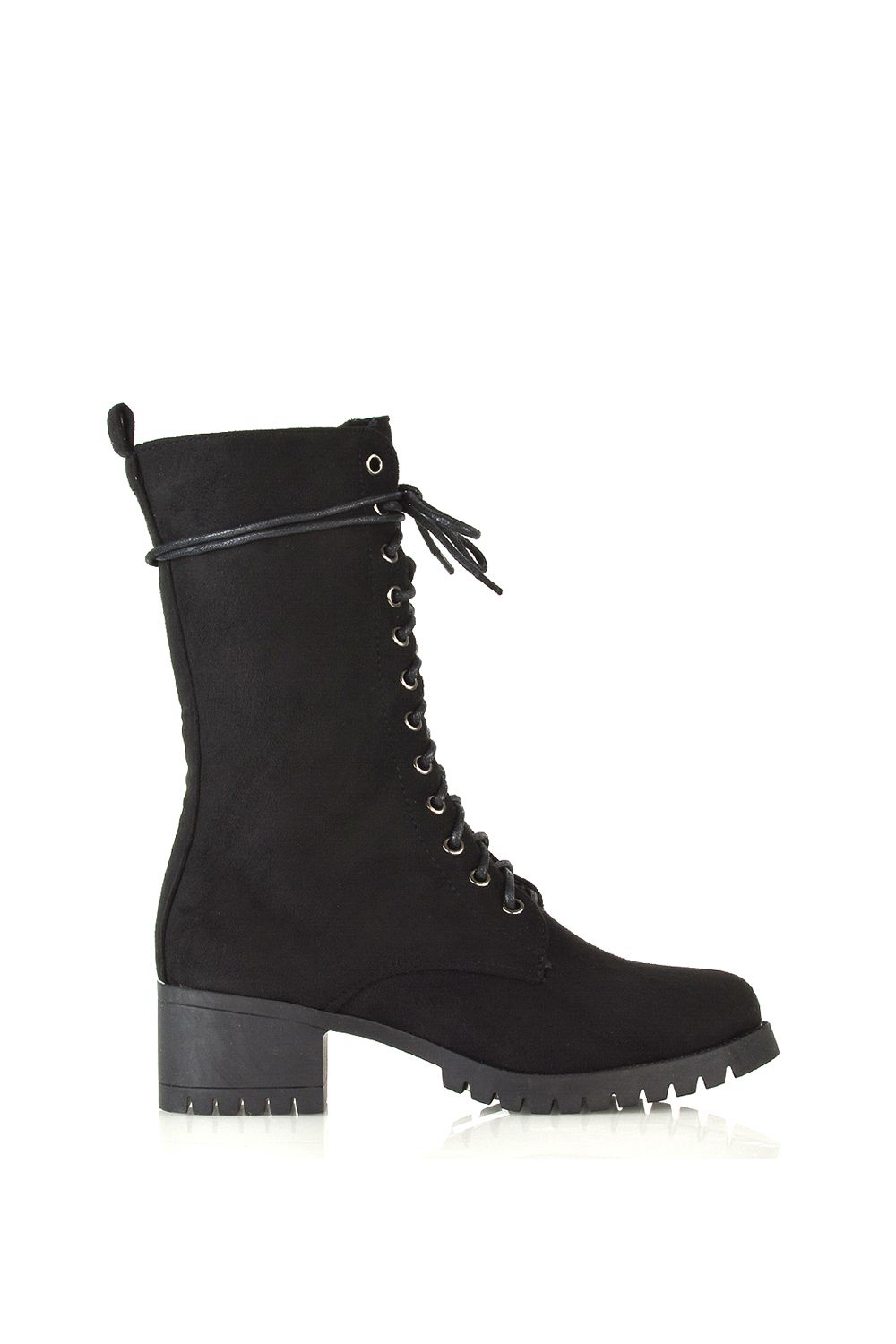 'Jennifer' Mid Block Heel Lace Up Military Biker Ankle Boots