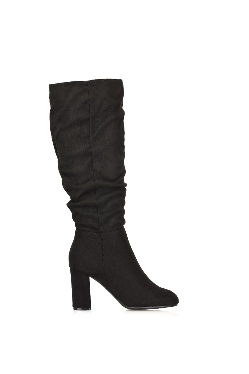 'Alana' Ruched Zip-up Block Heeled Long Boots