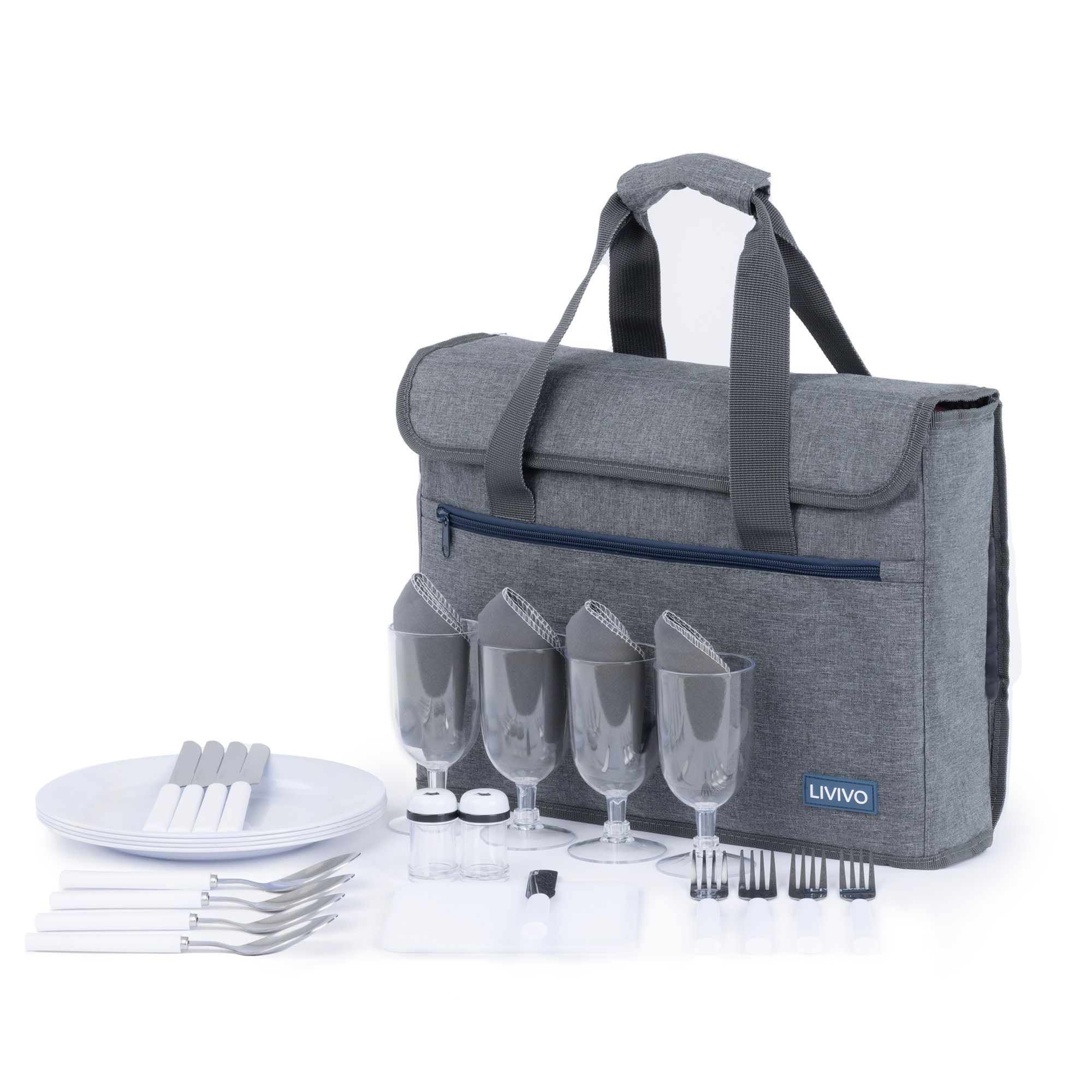 4 Person Picnic Briefcase Bag with Tableware Set