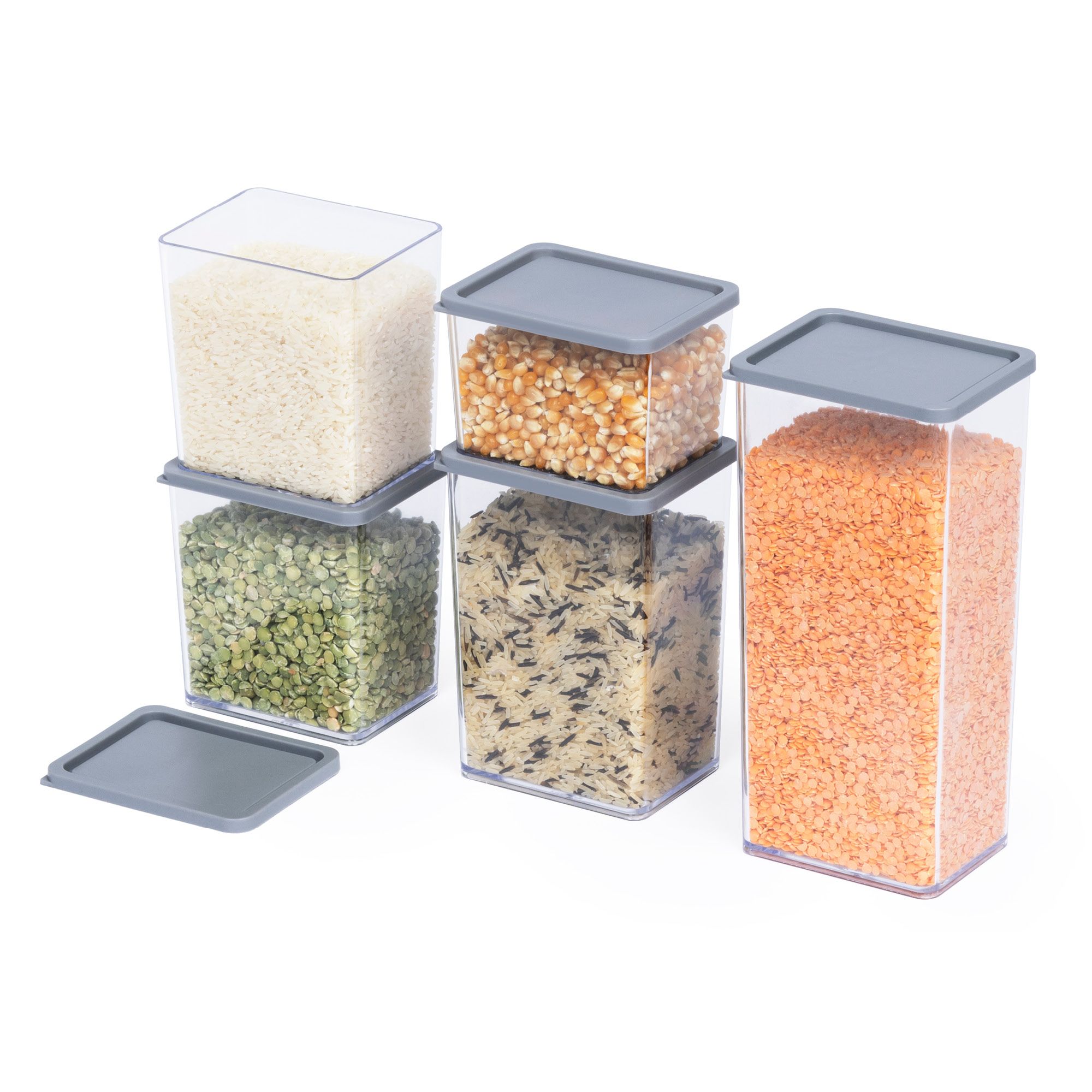 5-Piece Food Storage Container Set with Grey Lids