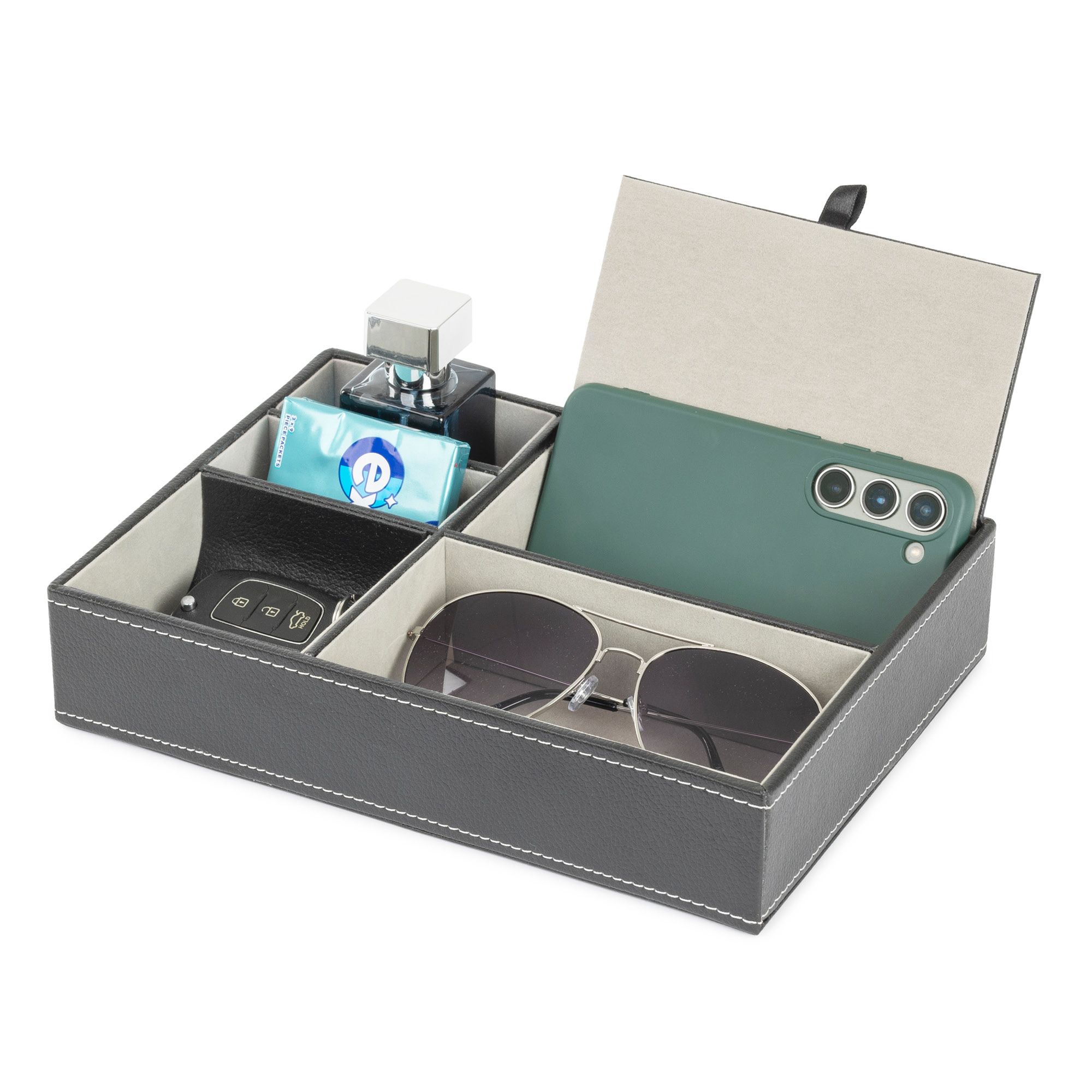 Deluxe 5-Compartment Valet Organiser - Black/Grey