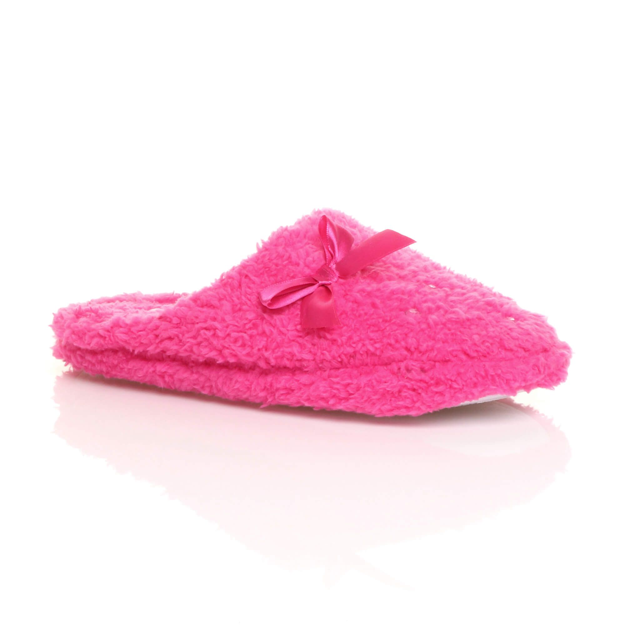 Flat Heel Fleece Diamante Mules Slippers