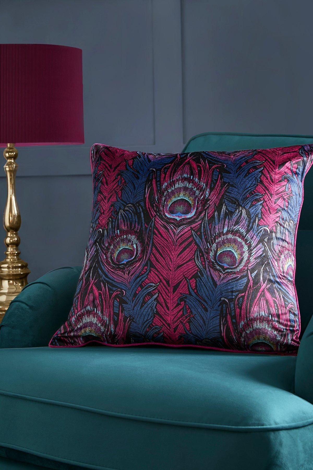 'Dandy Peacock' Jacquard Filled Cushion
