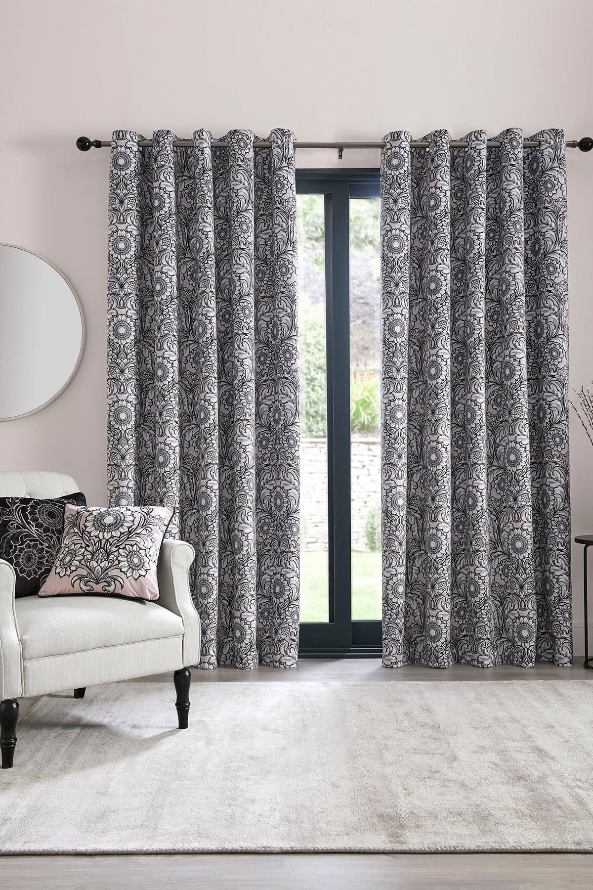 'Romilly' Floral Jacquard Blackout Pair of Eyelet Curtains