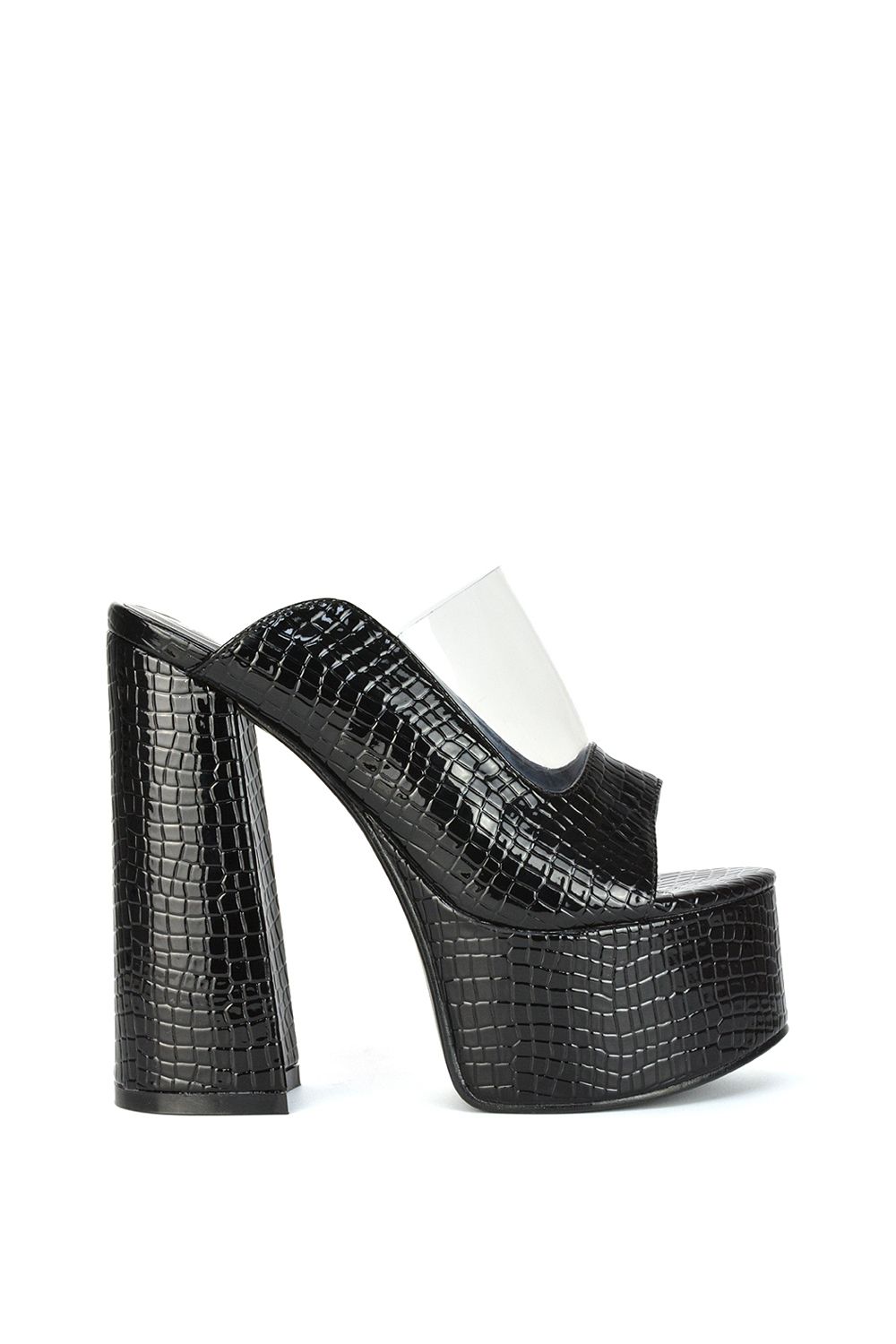 'Saorise' Block High Heel Platform Mules With Perspex Panel