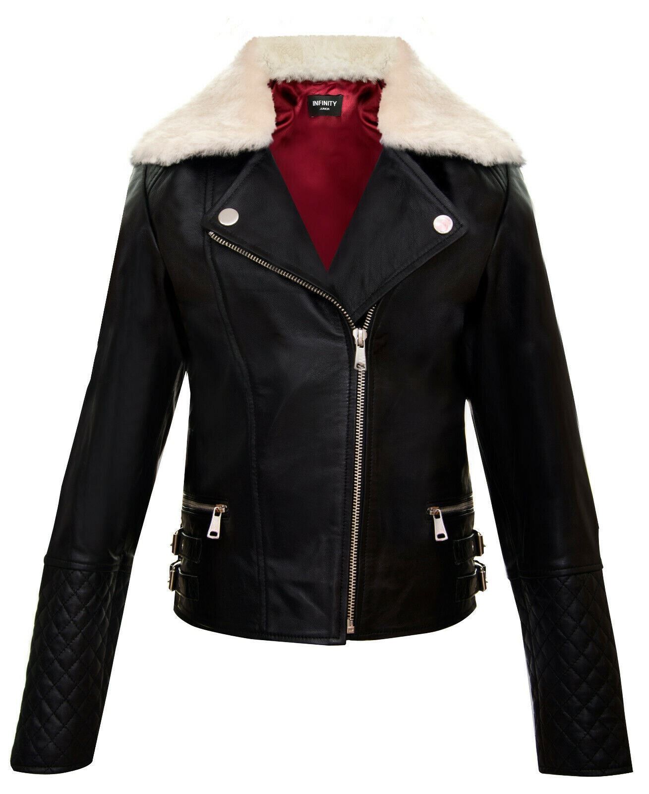 100% Leather Detachable Collar Biker Jackets (3-13 Years)