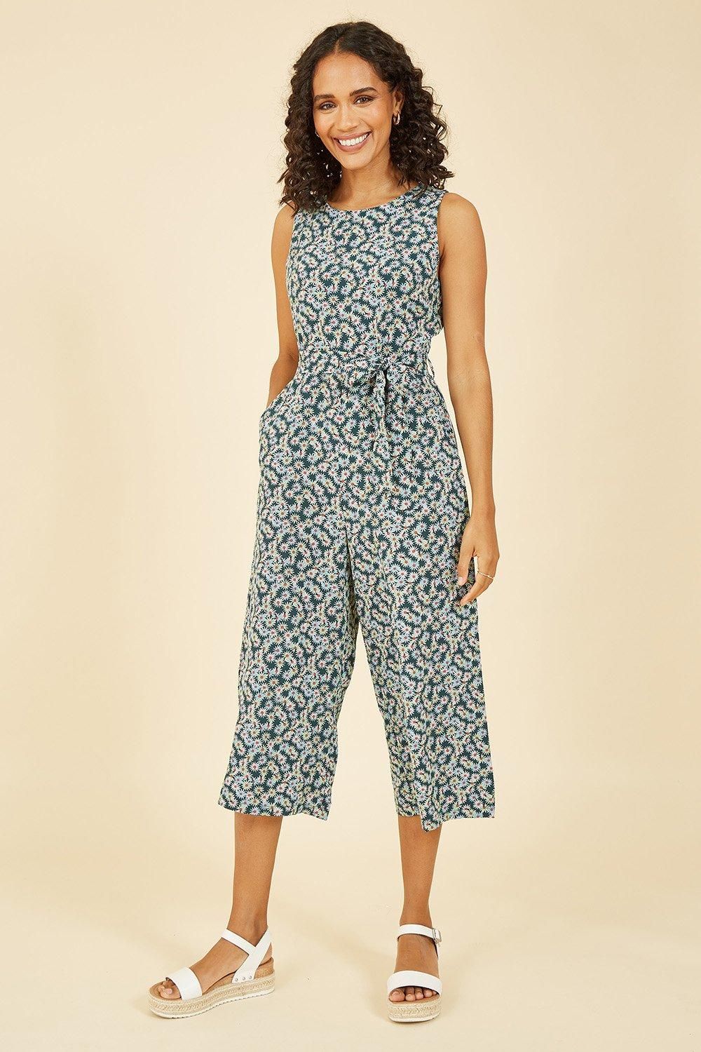 Green Daisy Floral Print Culotte Jumpsuit