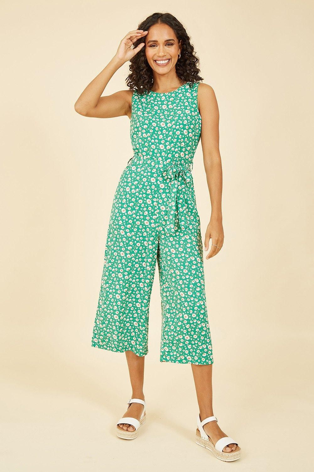 Green Daisy Print Culotte Jumpsuit