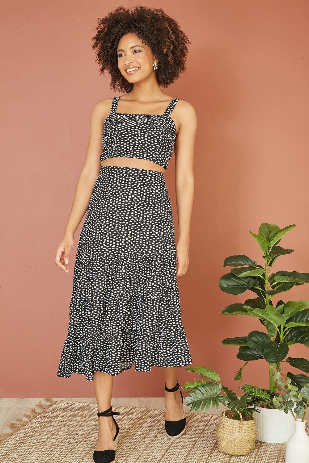 Black Dalmatian Print Cropped Strappy Top