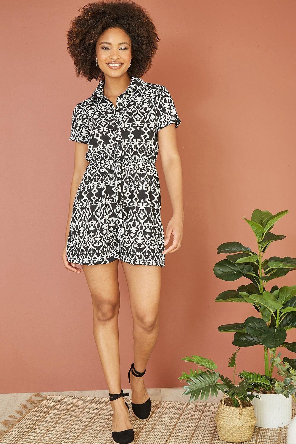 Black Abstract Print Playsuit
