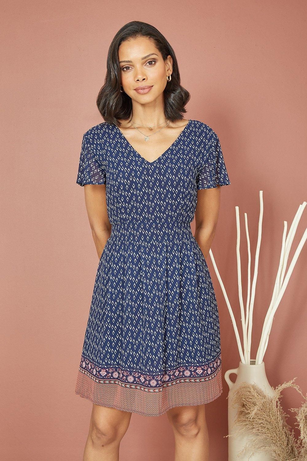 Navy Border Print Skater Dress