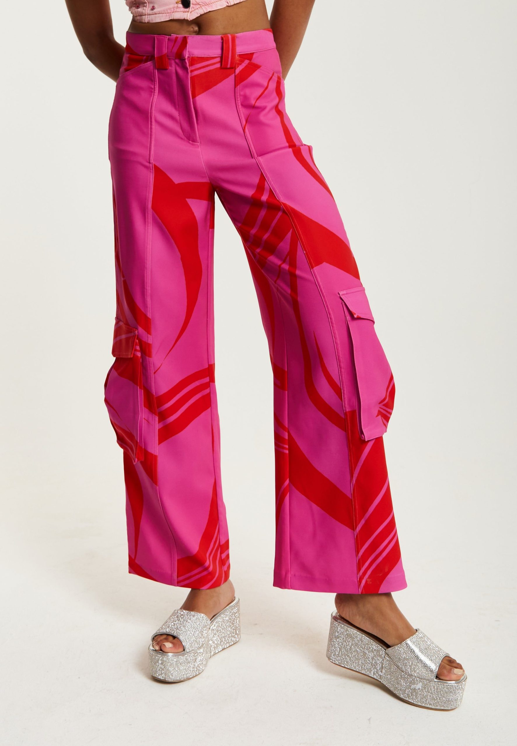 Pink and Red Cargo Pants With Side Pockets