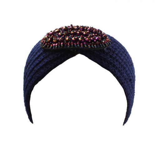 Knit Headband With Purple Jewel