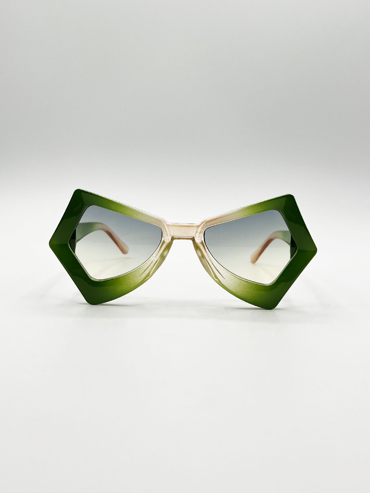 2 Tone Angular Sunglasses in Green