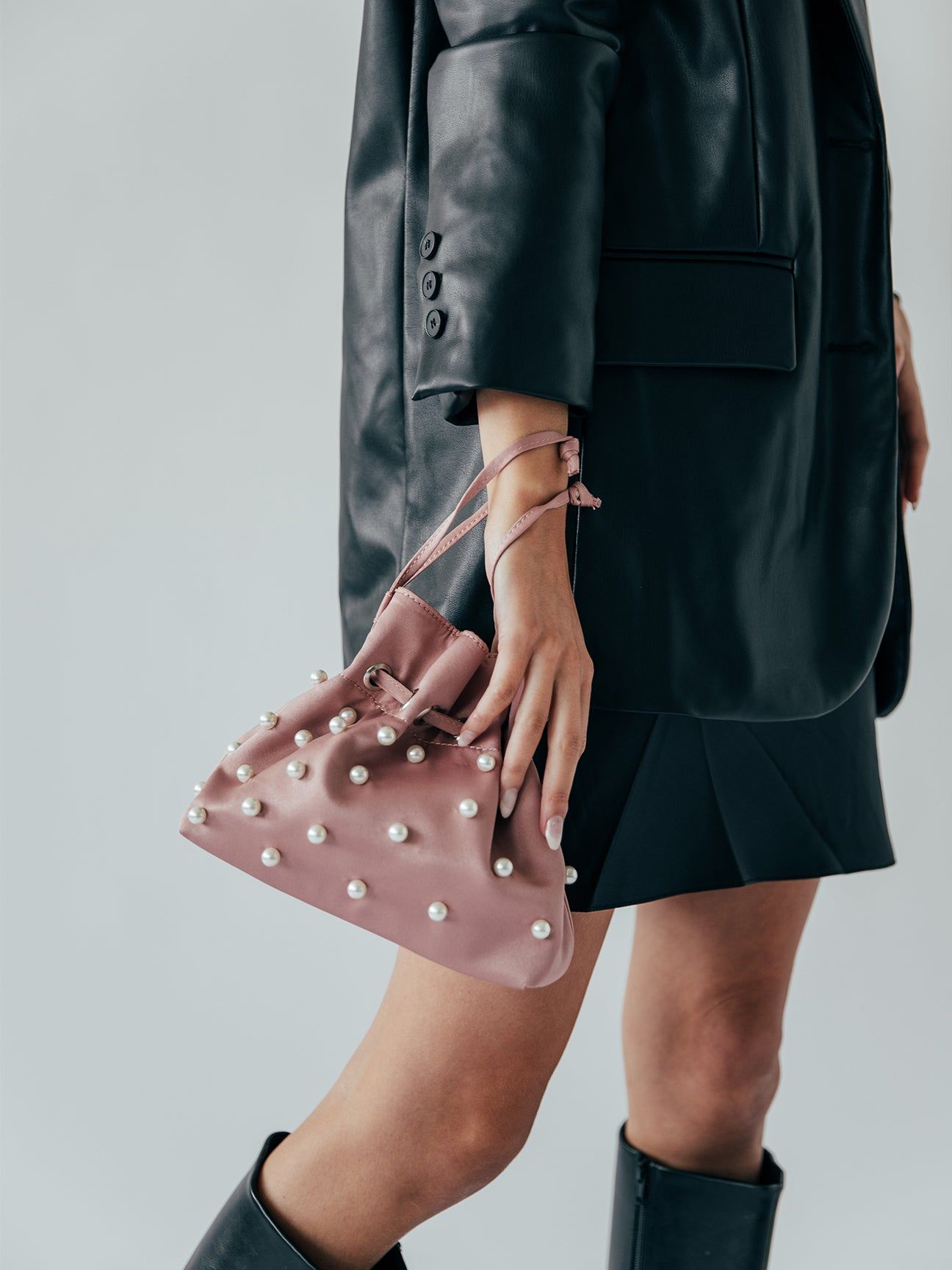 Amy Satin Cosmetic Case With Faux Pearl Embellishment