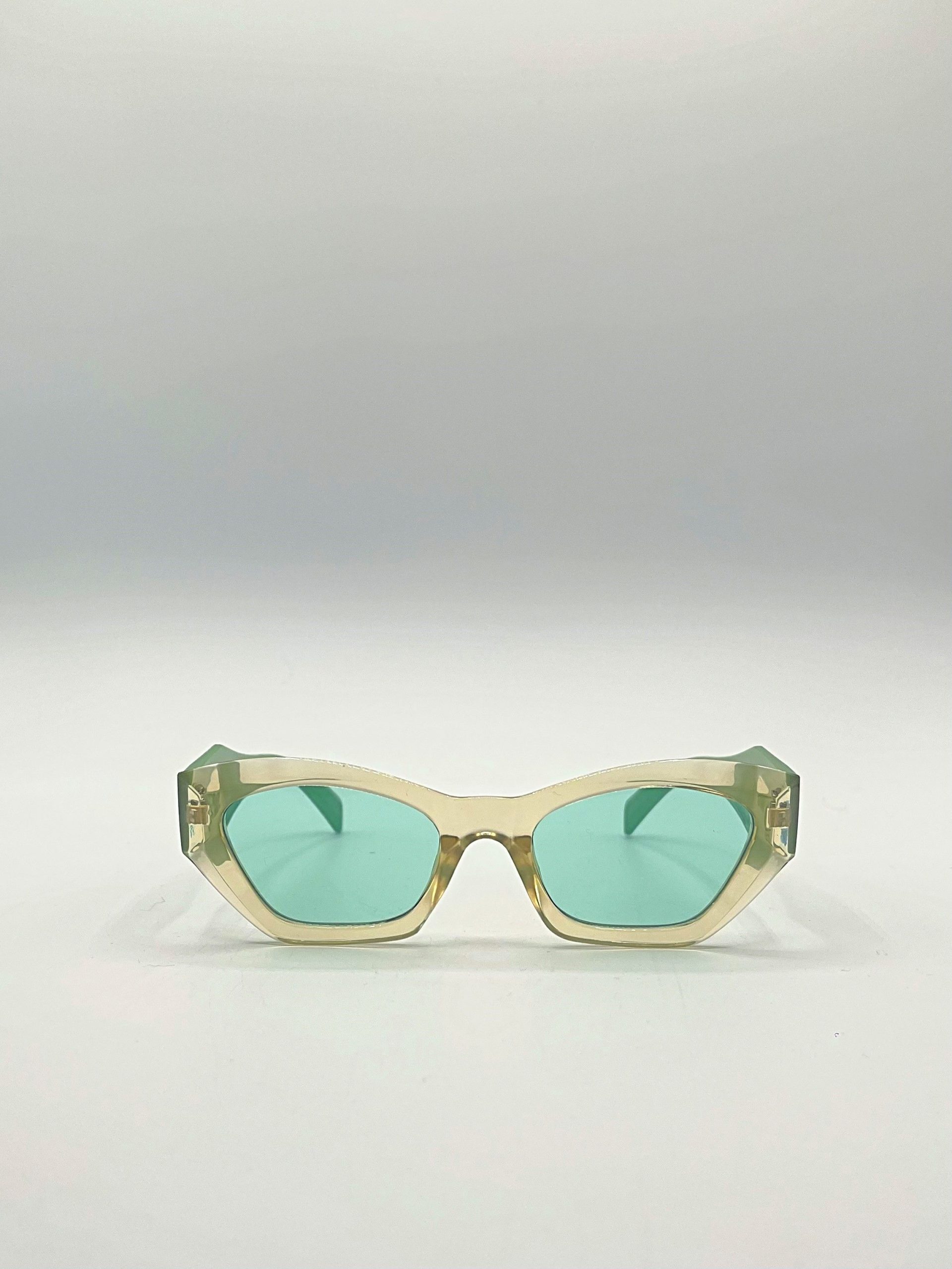 Angular Cat-Eye Sunglasses in Brown with Green Arms