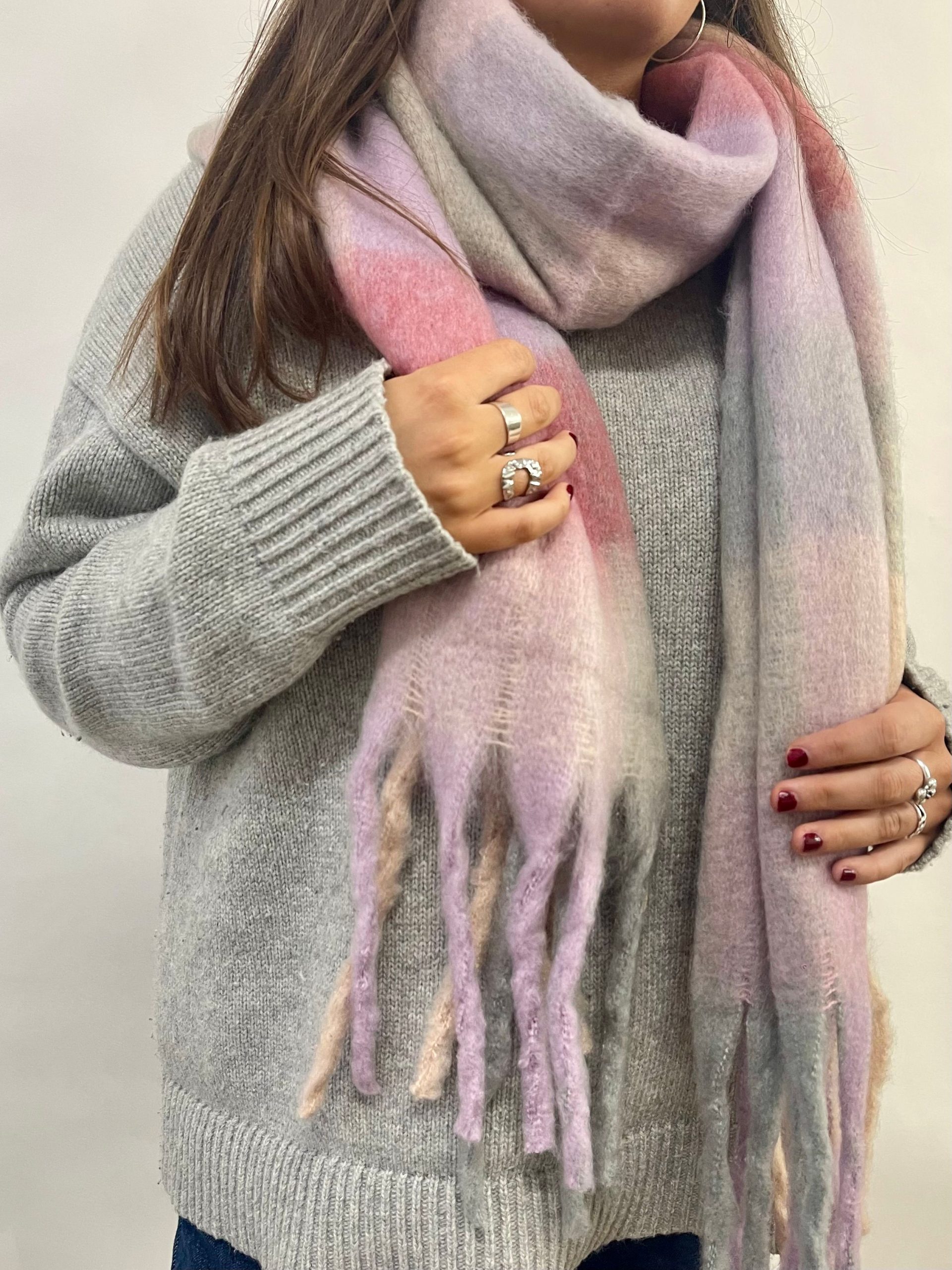 Light Pink Grey Stripe Scarf