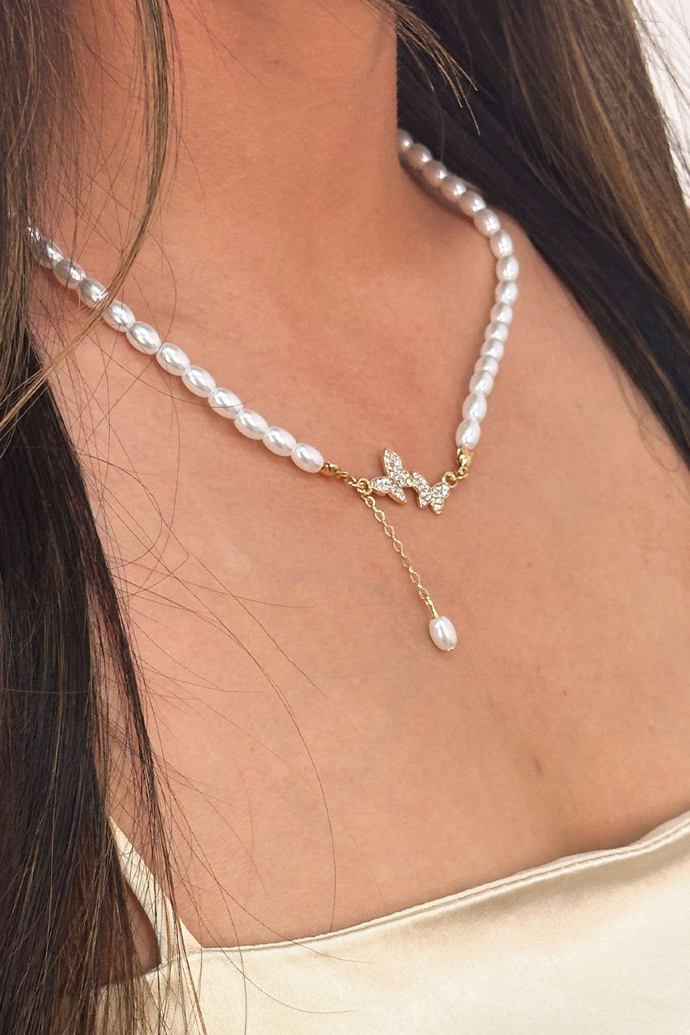 Butterfly Pearl Chain Necklace - Gift Boxed