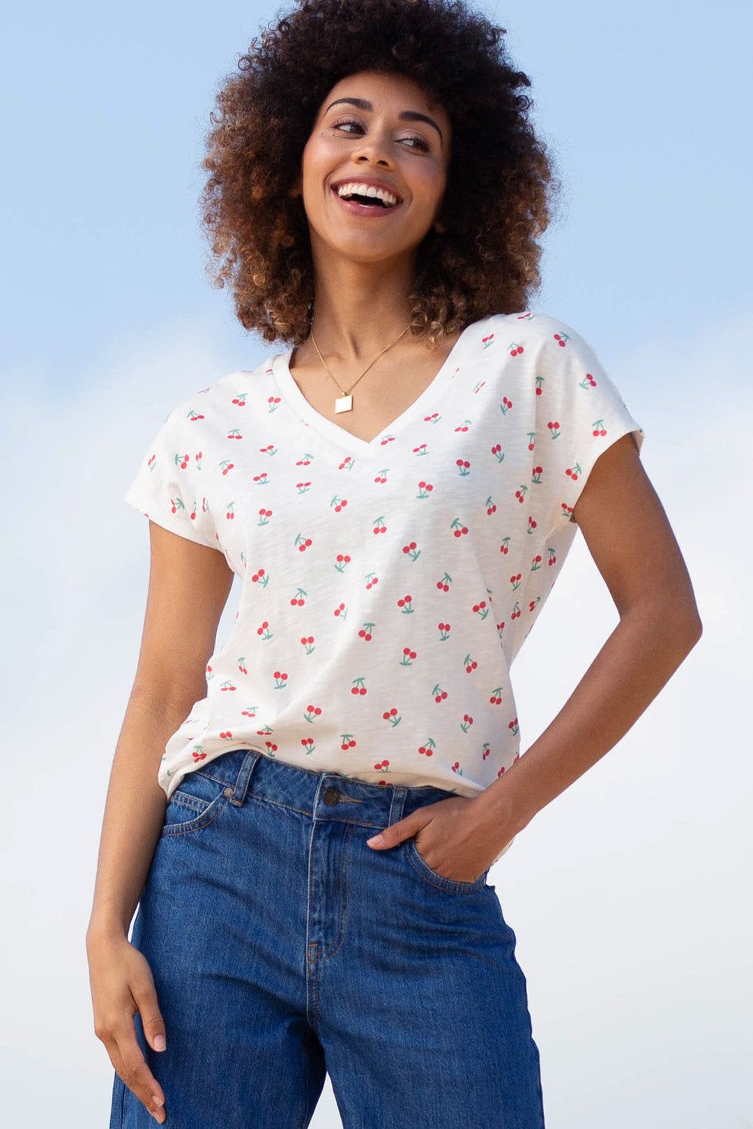 Coombe Organic Cotton Slub Jersey T-Shirt Cherry Friends