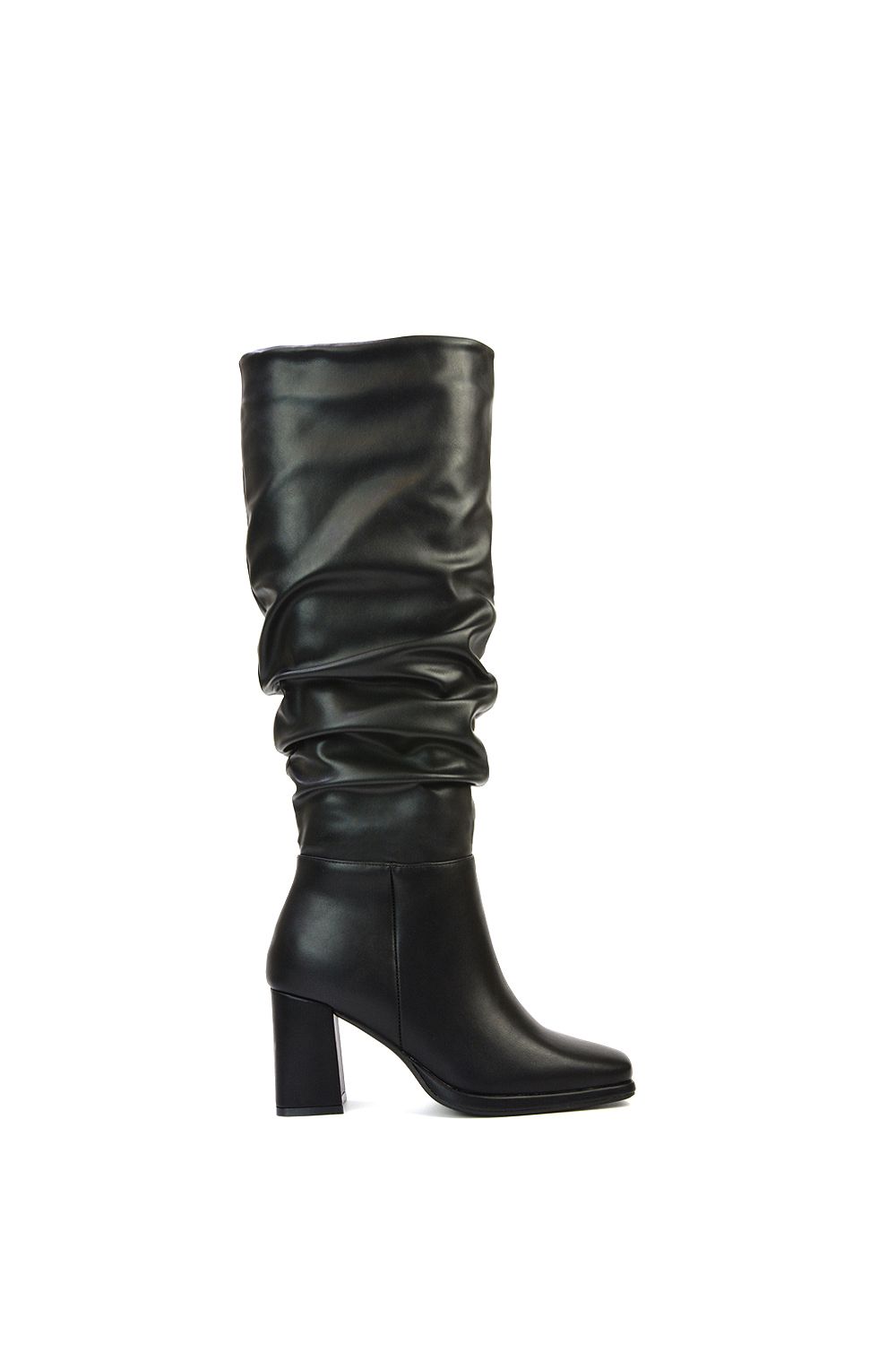 'Aero' Ruched Block Heel Wide Fit Knee High Boots