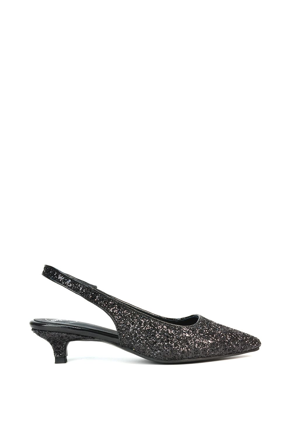 'Gerri' Pointed Toe Glitter Slingback Kitten Heel Court Shoes
