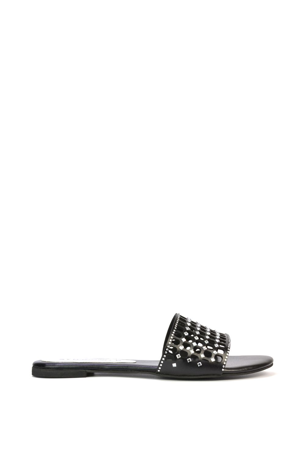 'Abbie' Mesh Strappy Diamante Slip On Flat Sandals Sliders