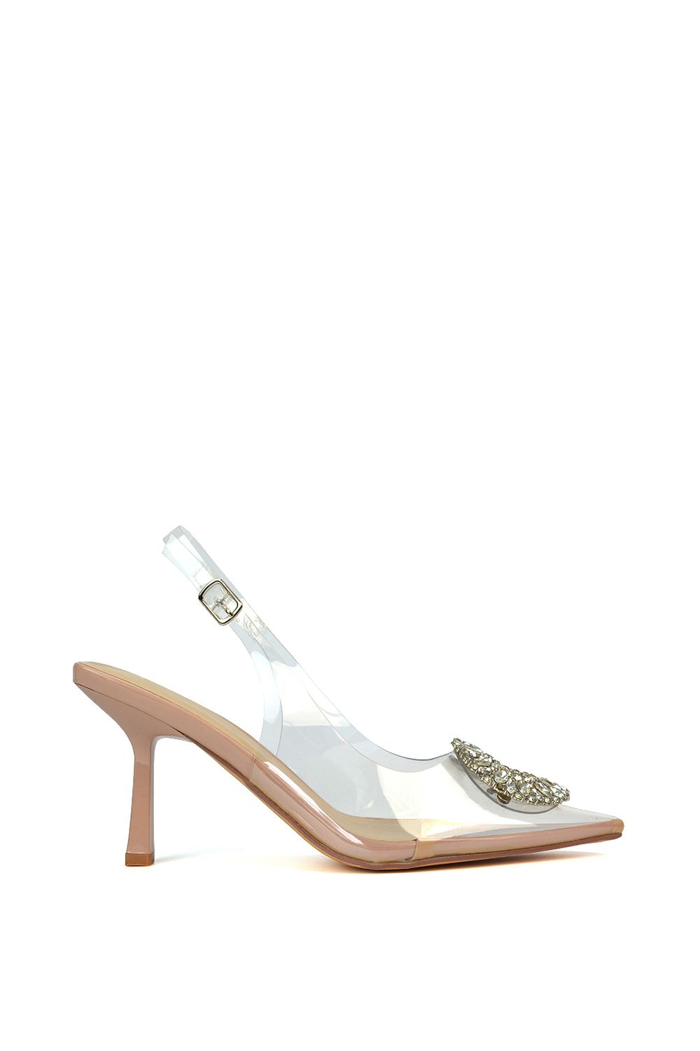 'Aiysha' Clear Perspex Slingback Jewel Court Shoes Heels with Pointed Toe