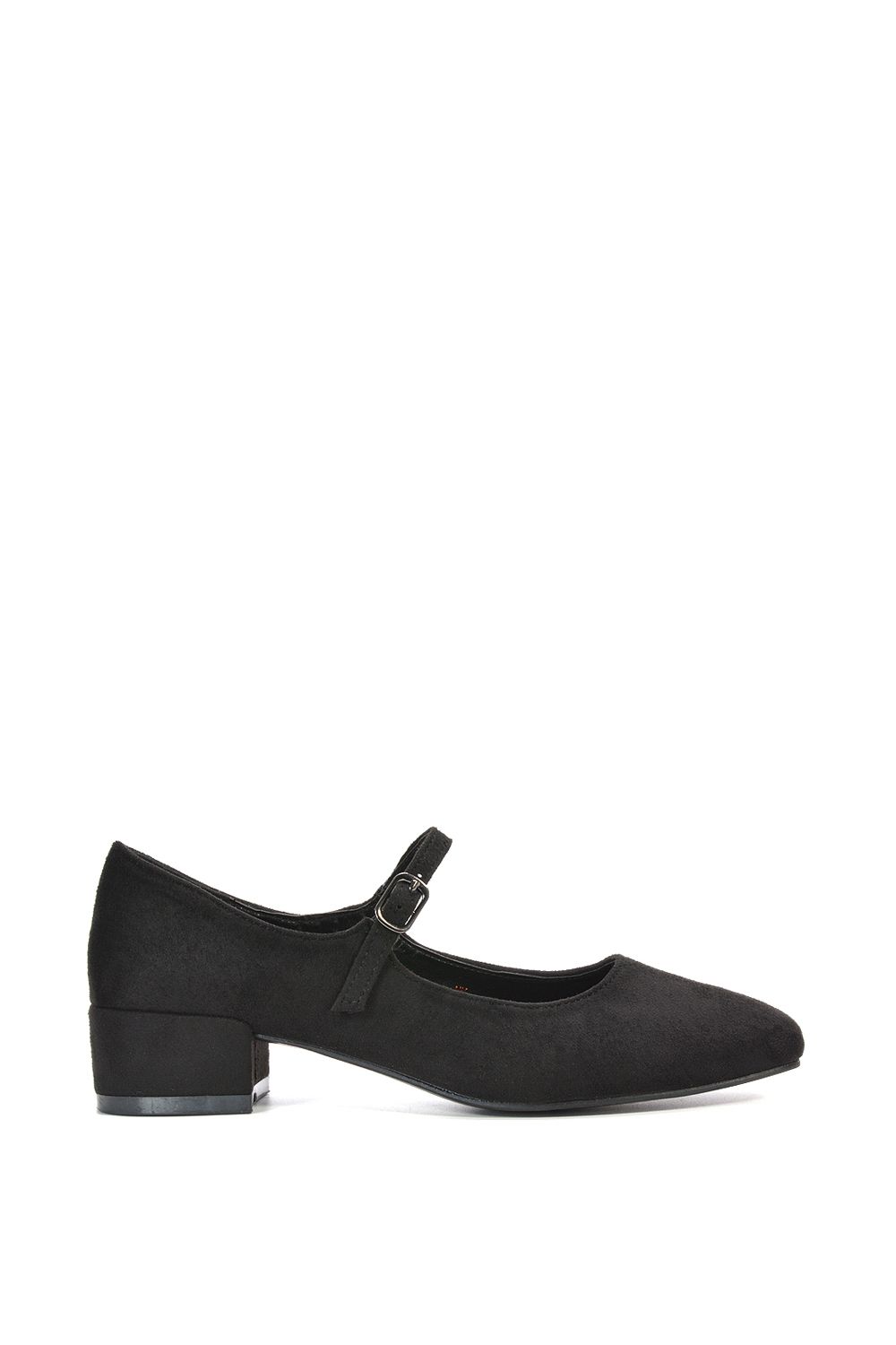 'Jenna' Mary Jane Square Toe Low Heel Buckle Strap Court Shoes