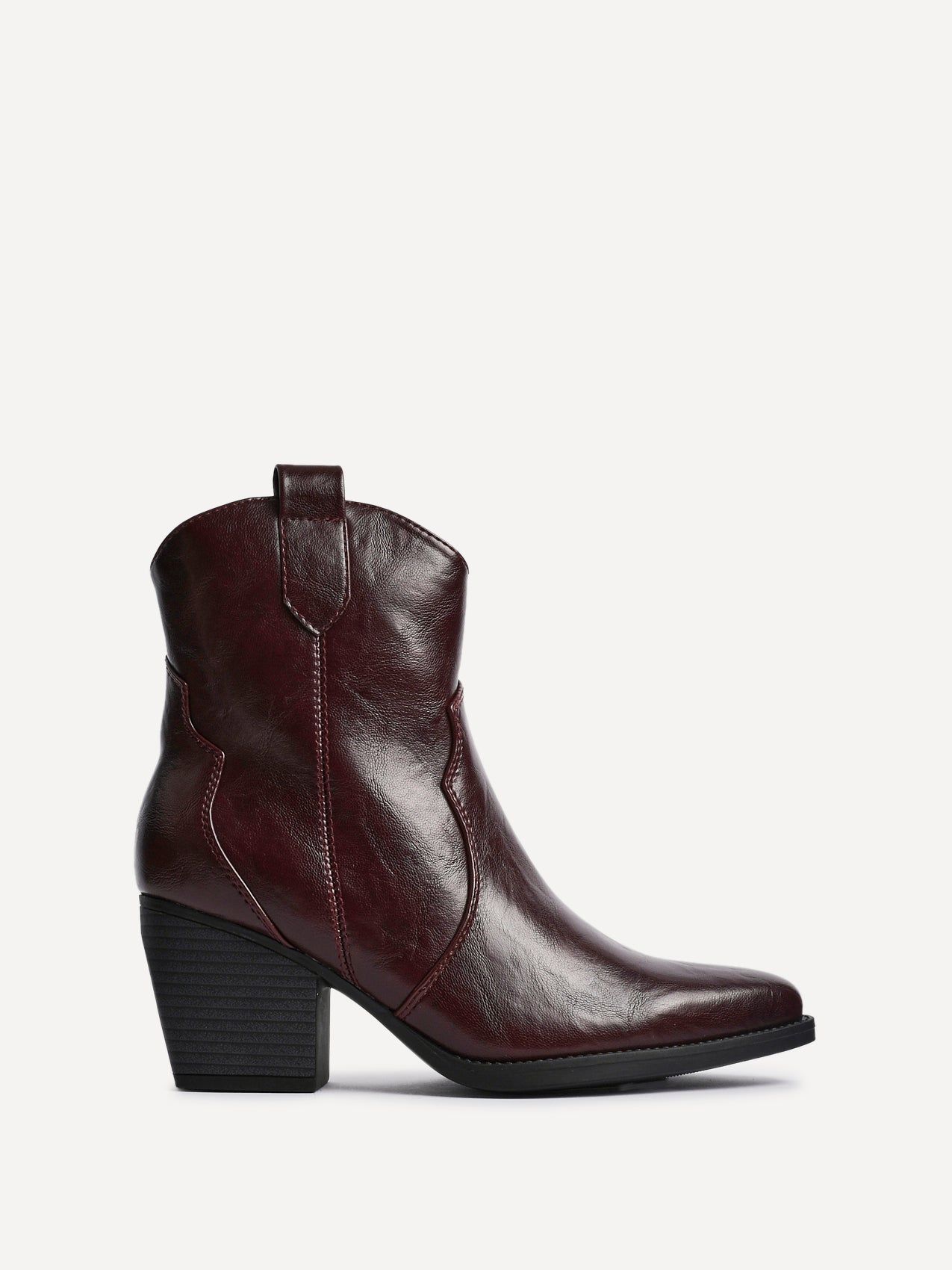 Jessie Burgundy Faux Leather Western Ankle Boot