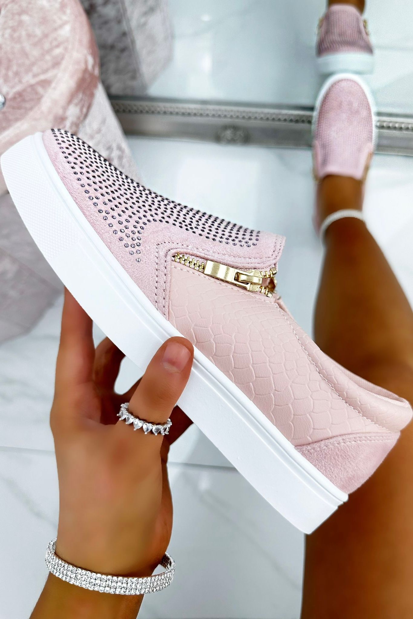 Crystal Suede Zip Pumps Trainers