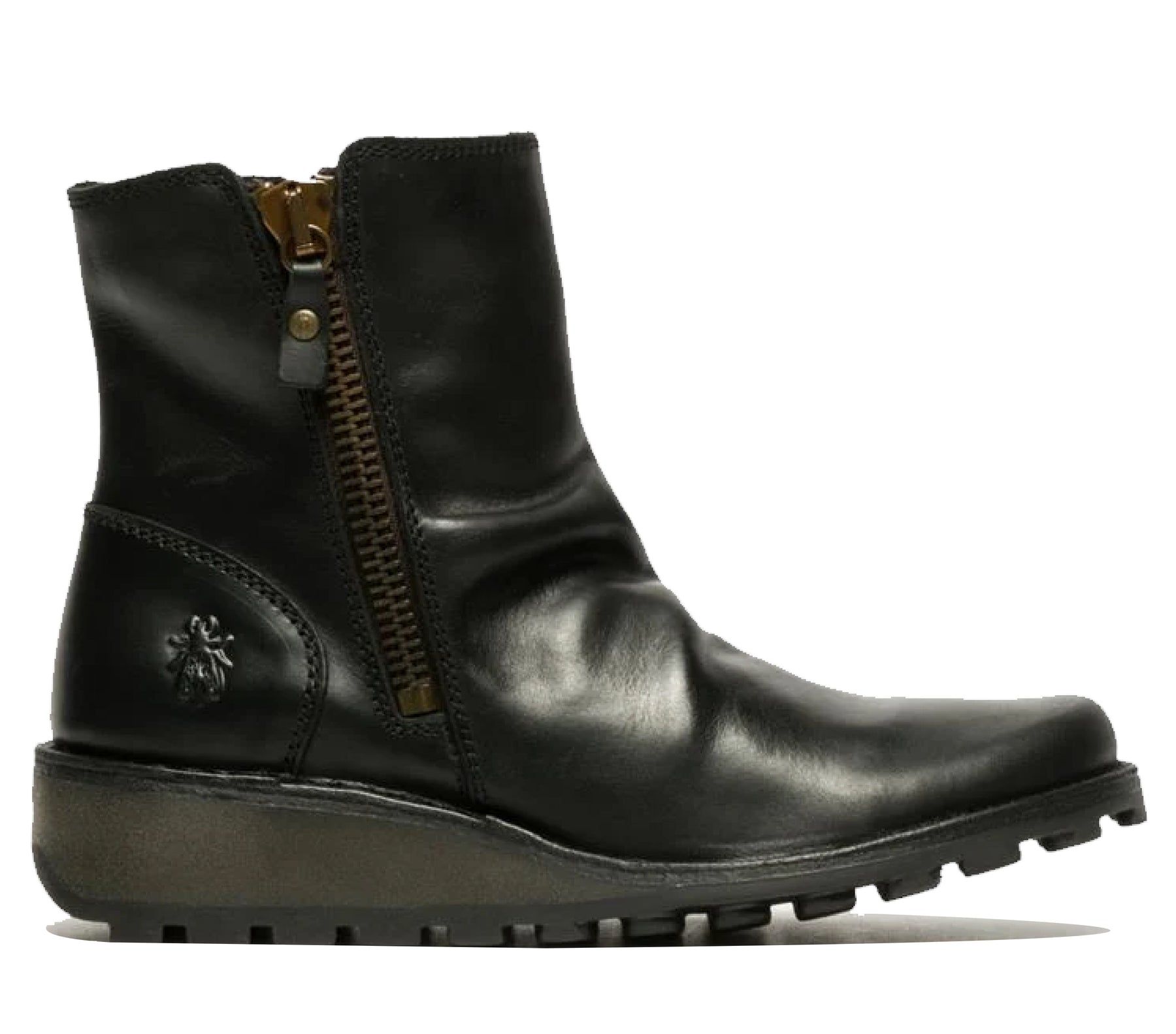 MON944 Leather Wedge Heel Ankle Zip Up Chelsea Boots