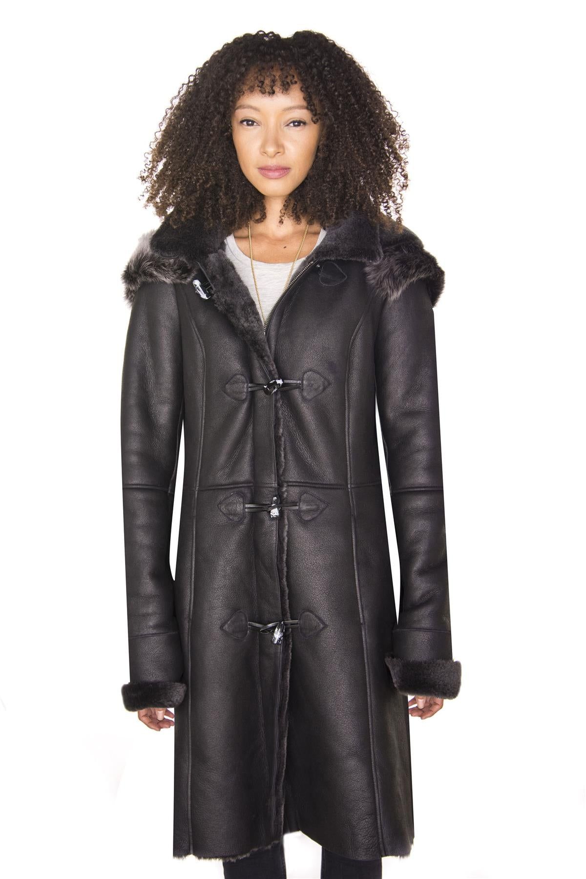 Sheepskin Hooded Duffle Coat-Redhill