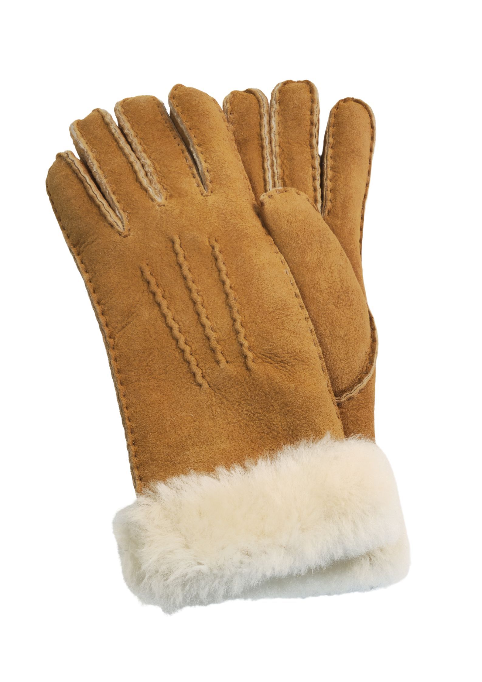 Genuine Sheepskin Suede Gloves with Fur Cuff