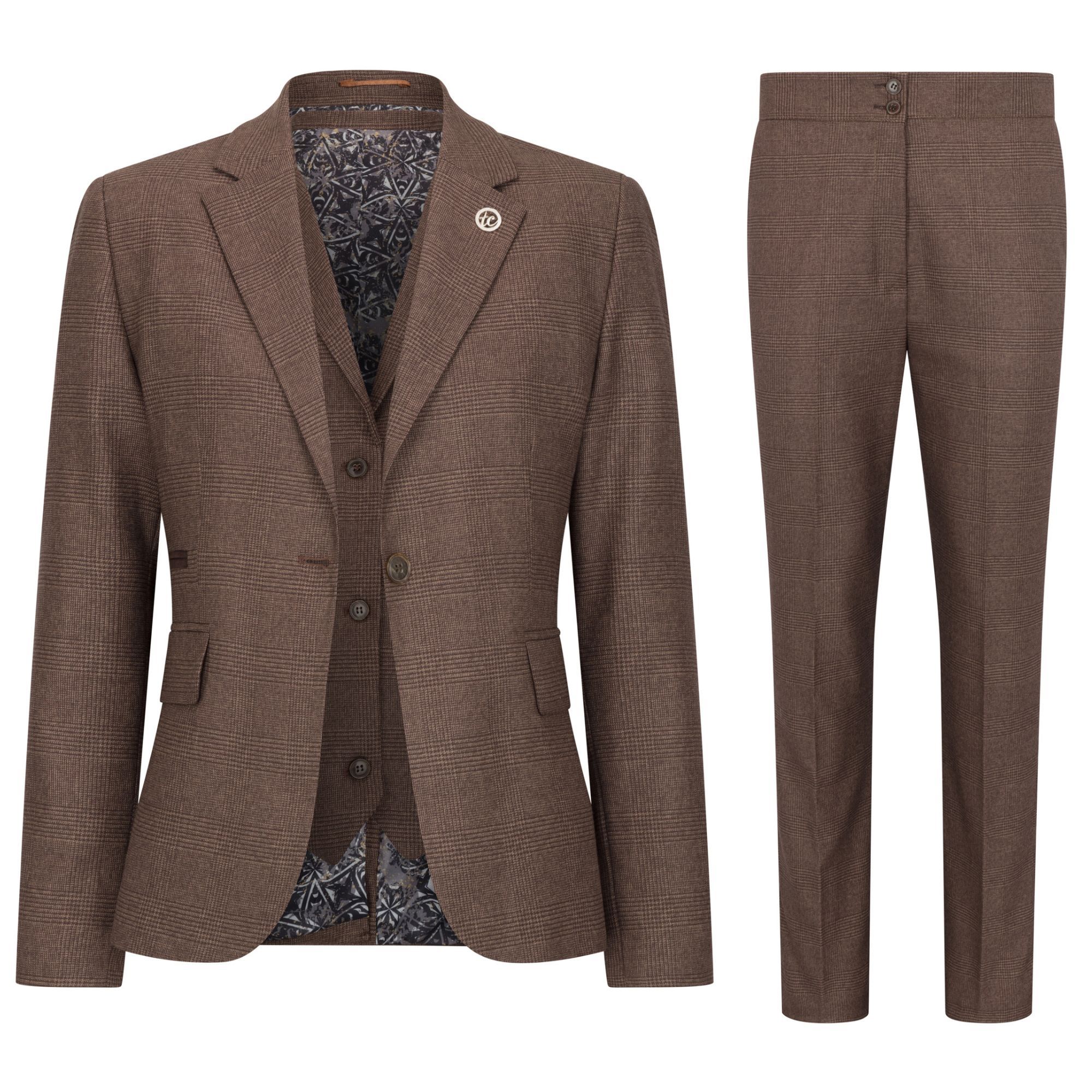Women's Three-Piece Tailored Fit Suit in Prince of Wales Check
