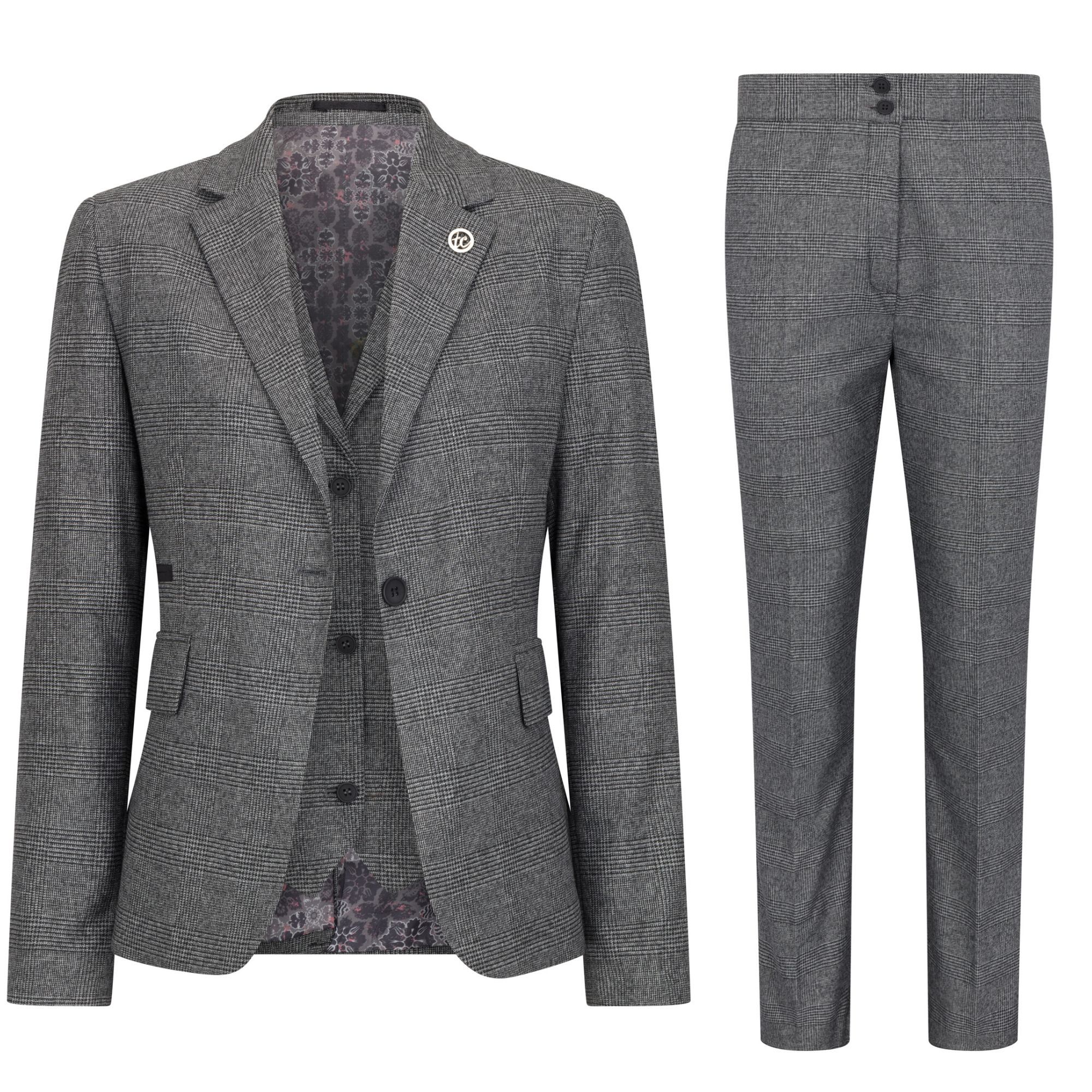 Women's Three-Piece Tailored Fit Suit in Prince of Wales Check