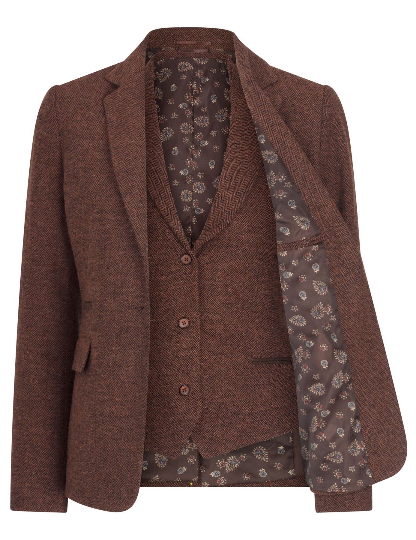 Women's 2 Piece Set Herringbone Wool Tweed Check Blazer Waistcoat