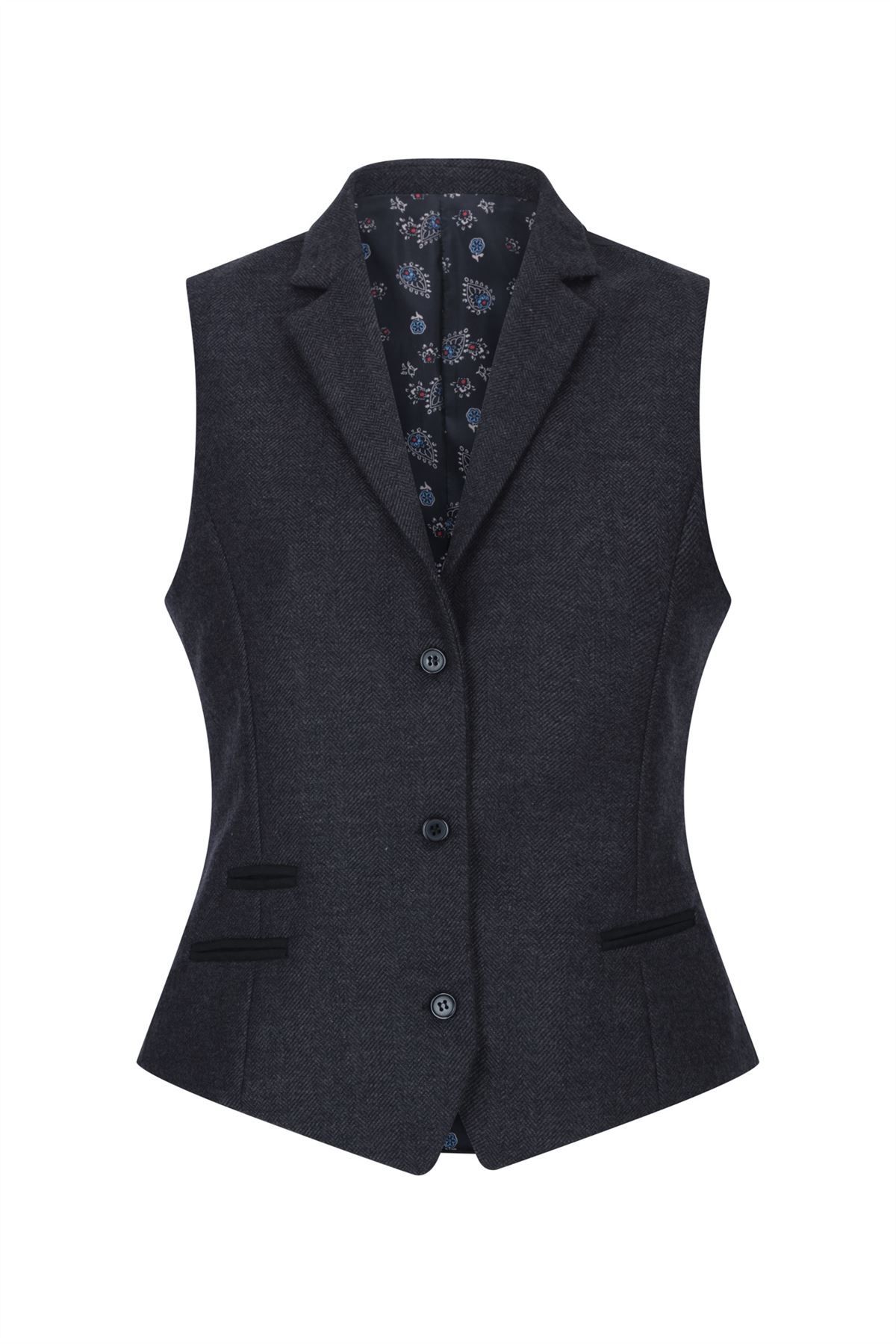 Womens Herringbone Check Tweed Waistcoat Wool Blend Vest