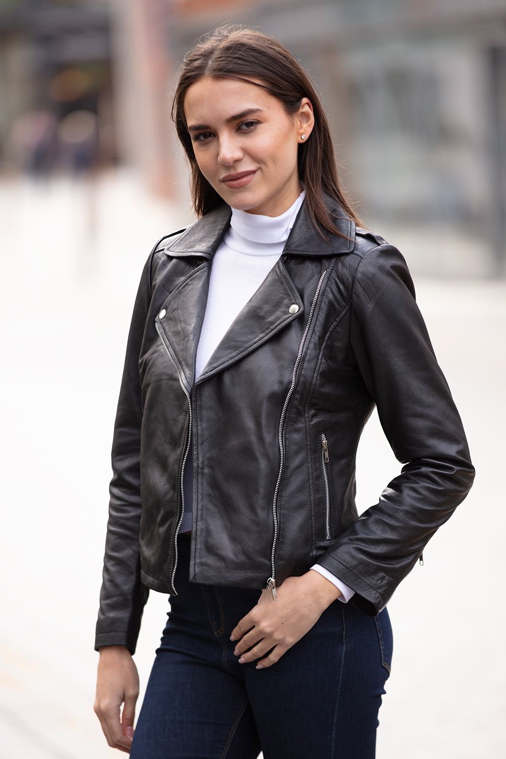 'Brooklyn' Short Leather Biker Jacket