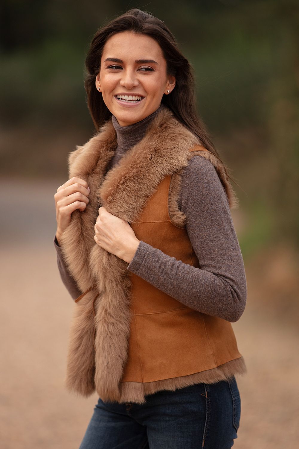 'Kashmina' Reversible Toscana Real Sheepskin Suede Leather Gilet