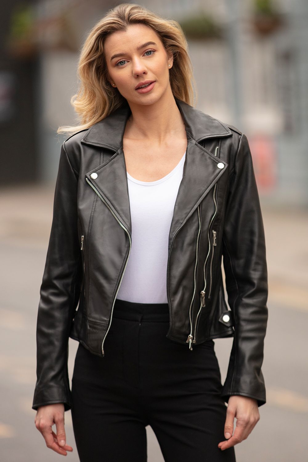 'Ciara' Real Leather Biker Jacket
