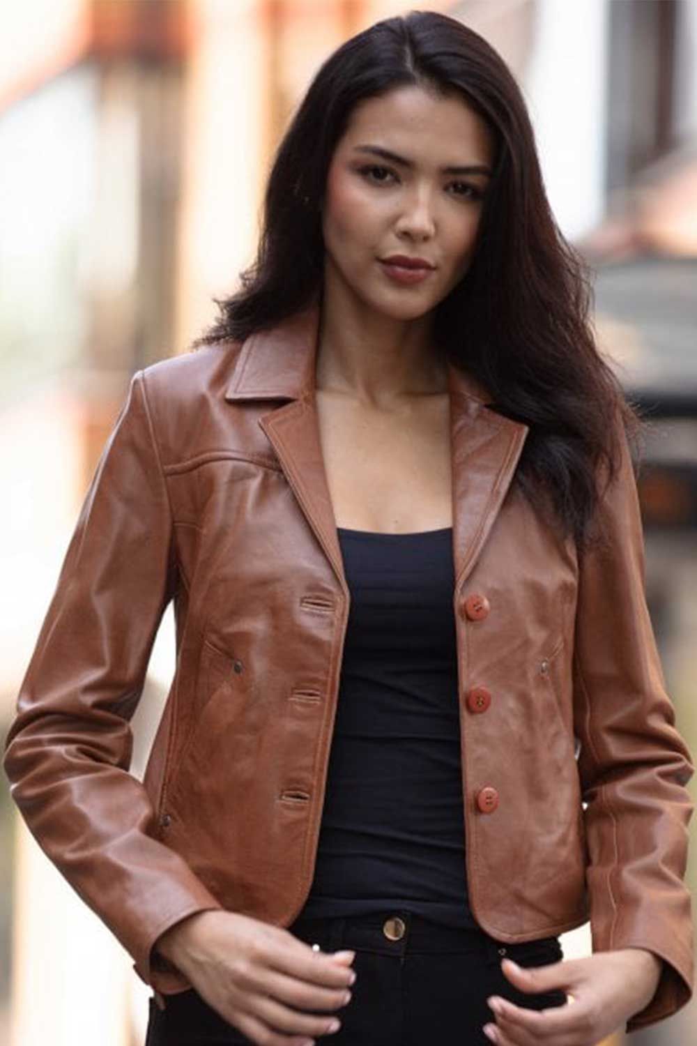 'Angel' Real Leather Three Button Blazer