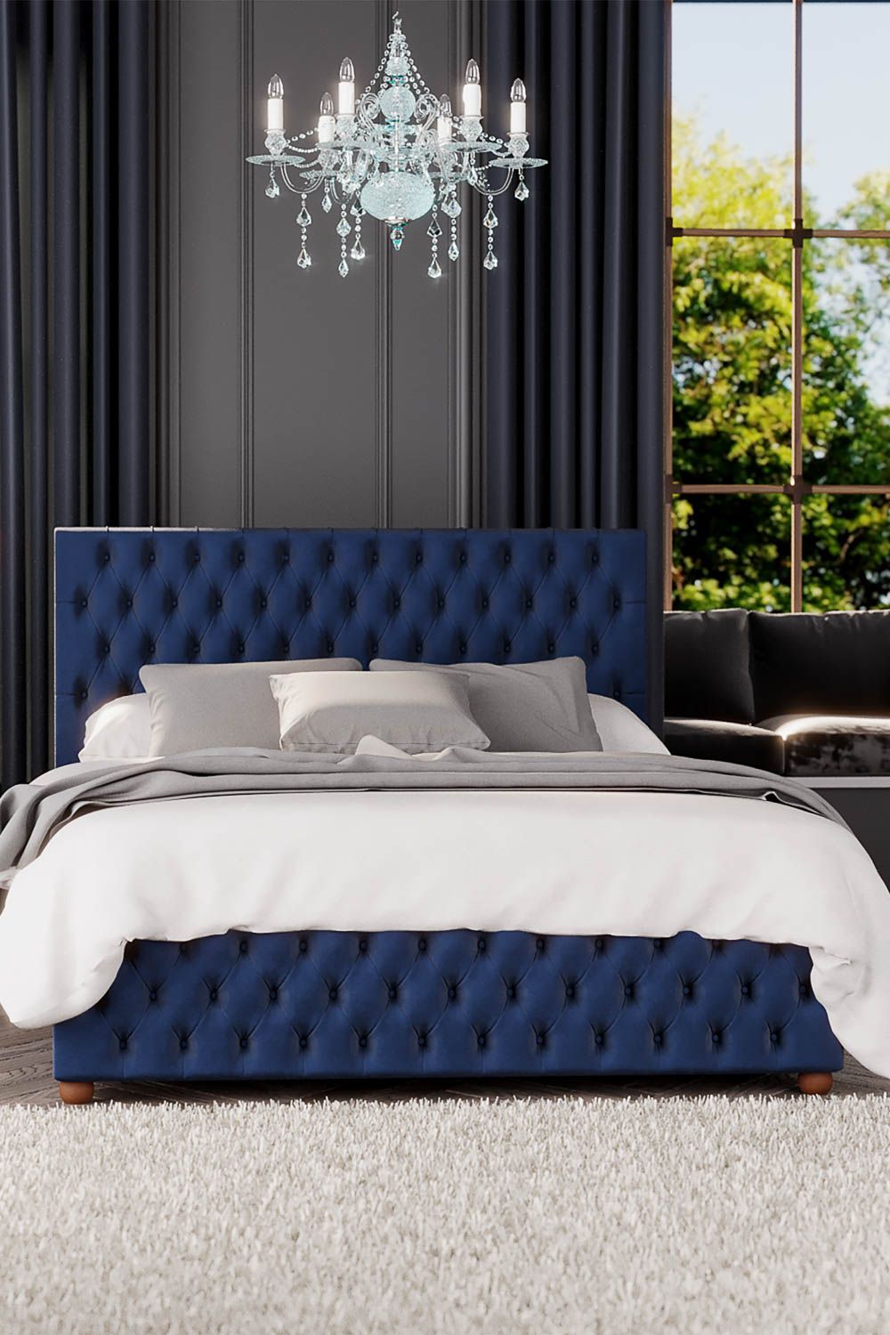 Seren Ottoman Storage Bed in Plush Velvet Fabric, Custom Made