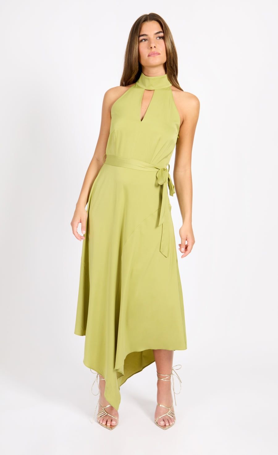 Olive Satin Midaxi Dress