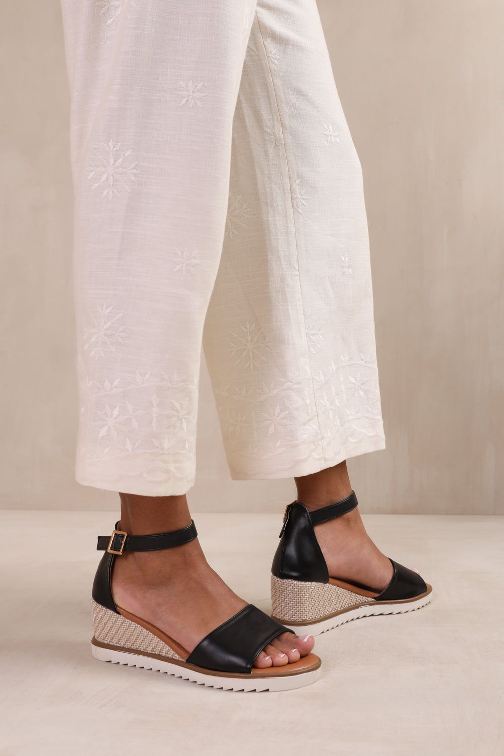 'Dusk' Wide Fit Wedge Shoes With Buckle Ankle Strap